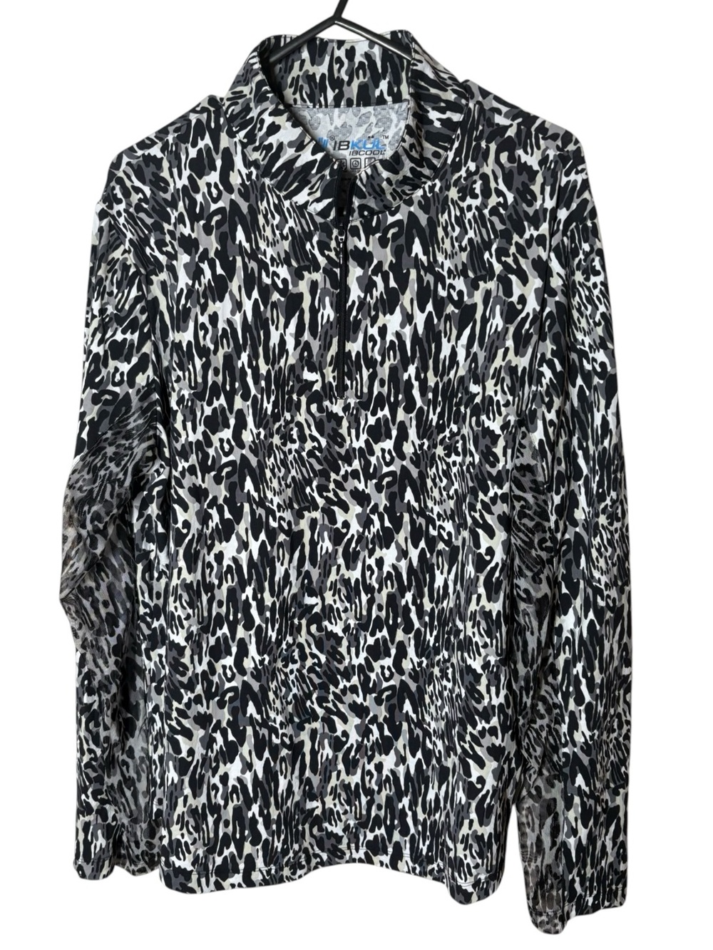 IBKUL Black & Gray Leopard Print Quarter-Zip Pullover XL